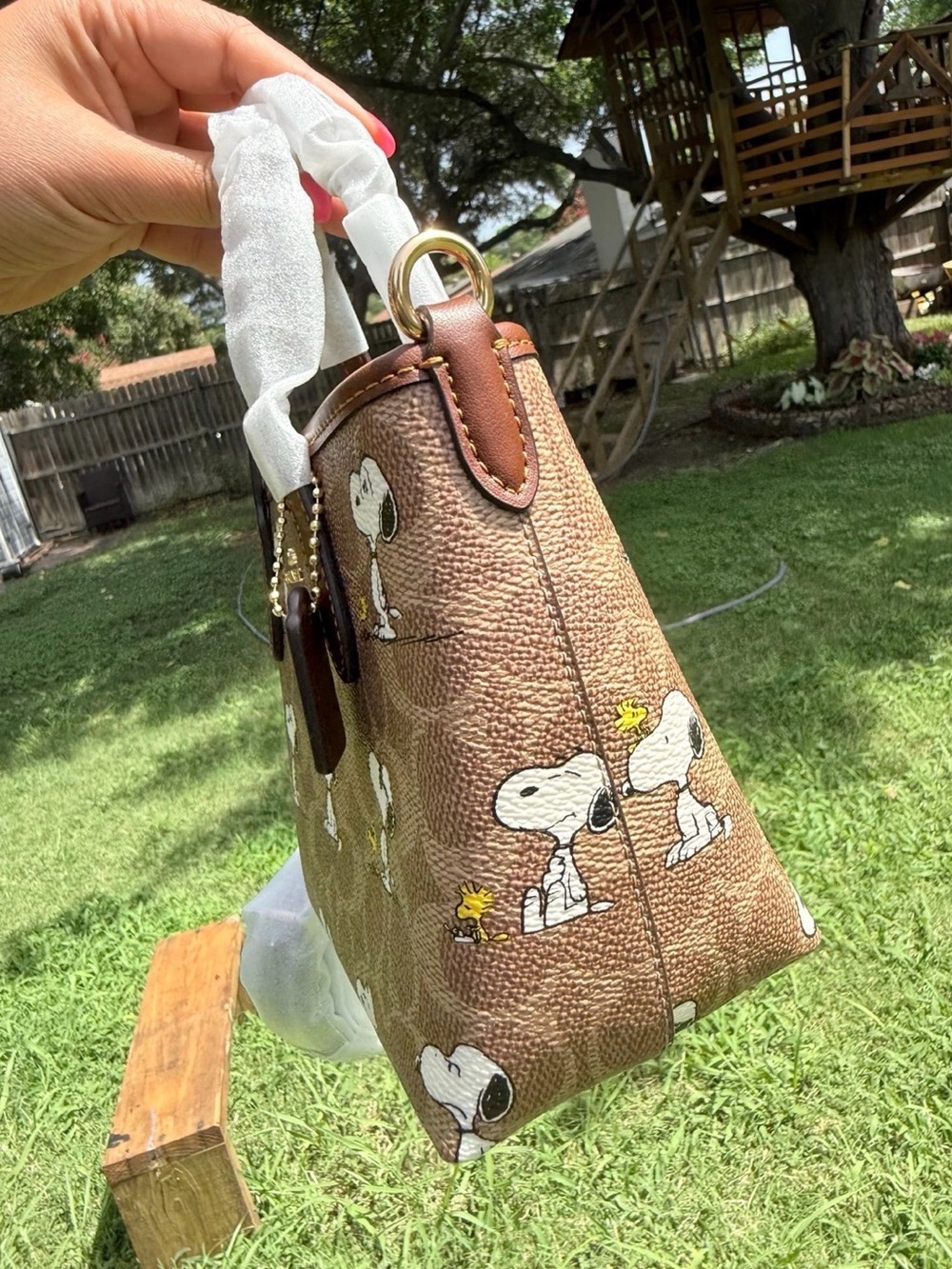 Coach Brown Peanuts Snoopy Mini Tote - Picture 3 of 6
